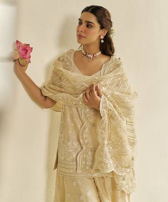 Beige sameeha - short kurta with sharara and dupatta 5