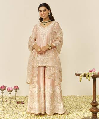 Off rose sameeha - short kurta with sharara and dupatta 1