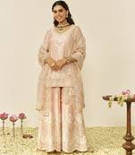 Off rose sameeha - short kurta with sharara and dupatta