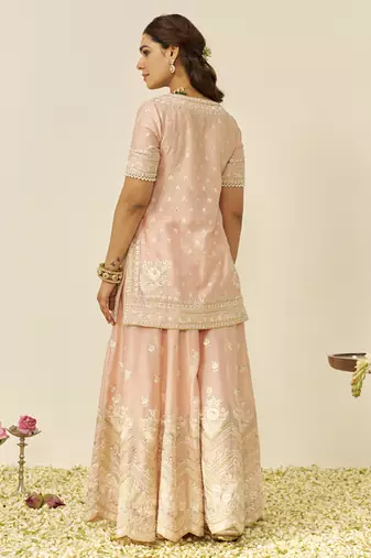 Off rose sameeha - short kurta with sharara and dupatta