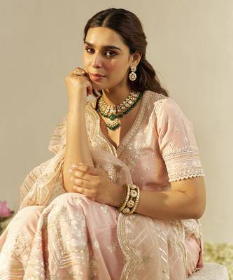 Off rose sameeha - short kurta with sharara and dupatta 4