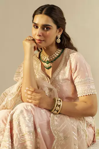Off rose sameeha - short kurta with sharara and dupatta