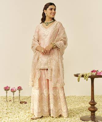 Off rose sameeha - short kurta with sharara and dupatta 5