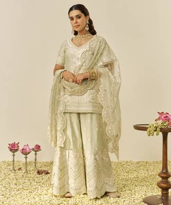 Mint green sameeha - short kurta with sharara and dupatta 1