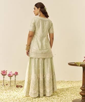 Mint green sameeha - short kurta with sharara and dupatta 2
