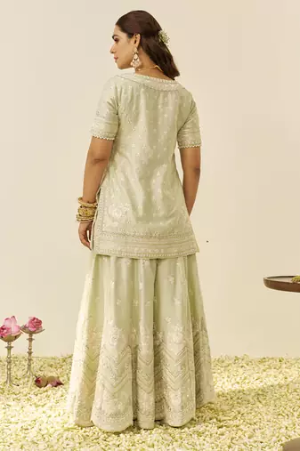 Mint green sameeha - short kurta with sharara and dupatta