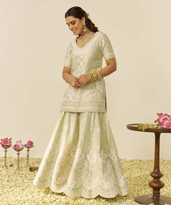 Mint green sameeha - short kurta with sharara and dupatta 4