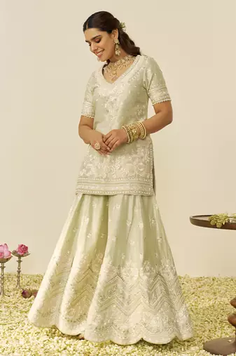 Mint green sameeha - short kurta with sharara and dupatta