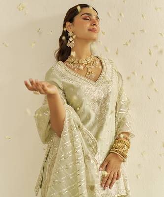 Mint green sameeha - short kurta with sharara and dupatta 5