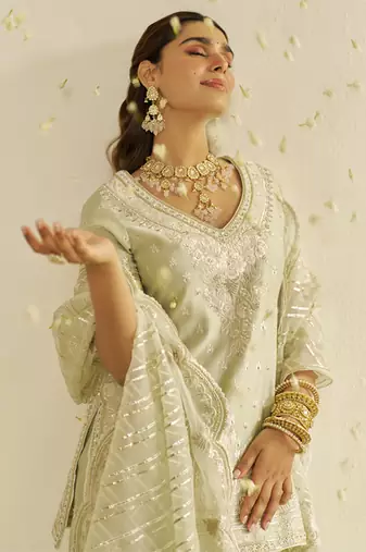 Mint green sameeha - short kurta with sharara and dupatta