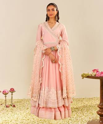 Blush pink ameena - long anarkali with skirt and dupatta 1