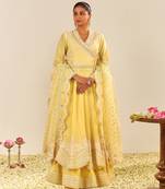 Lemon yellow ameena - long anarkali with skirt and dupatta