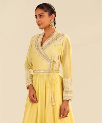 Lemon yellow ameena - long anarkali with skirt and dupatta 2