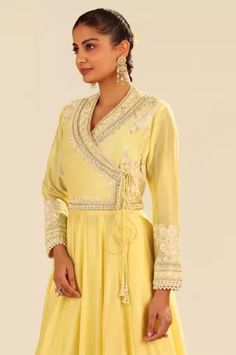Lemon yellow ameena - long anarkali with skirt and dupatta