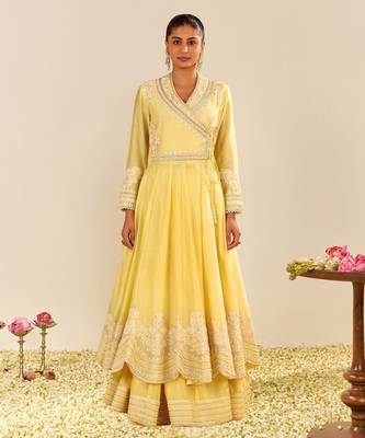 Lemon yellow ameena - long anarkali with skirt and dupatta 3