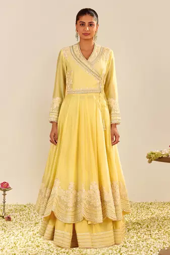 Lemon yellow ameena - long anarkali with skirt and dupatta