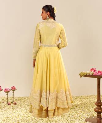 Lemon yellow ameena - long anarkali with skirt and dupatta 4