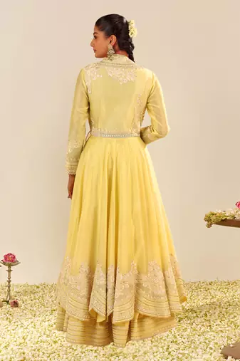 Lemon yellow ameena - long anarkali with skirt and dupatta