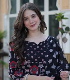 Black Color Cotton Kurti With Pant & Dupatta Set