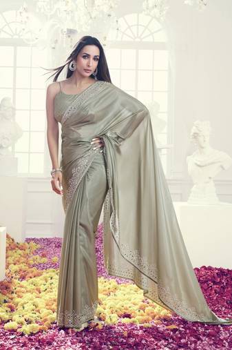 Art Silk Siroski Mirror Work Saree with Unstitch Blouse Piece