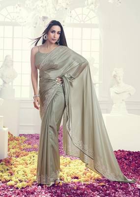 Trendmalls Art Silk swarovski Mirror Work Saree with Unstitch Blouse Piece 1