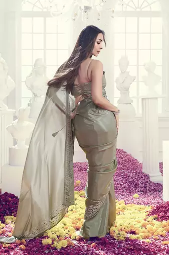 Art Silk swarovski Mirror Work Saree with Unstitch Blouse Piece