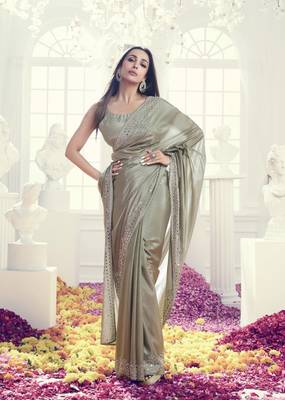Trendmalls Art Silk swarovski Mirror Work Saree with Unstitch Blouse Piece 3
