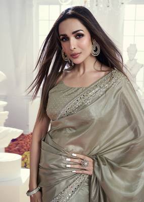 Trendmalls Art Silk swarovski Mirror Work Saree with Unstitch Blouse Piece 4