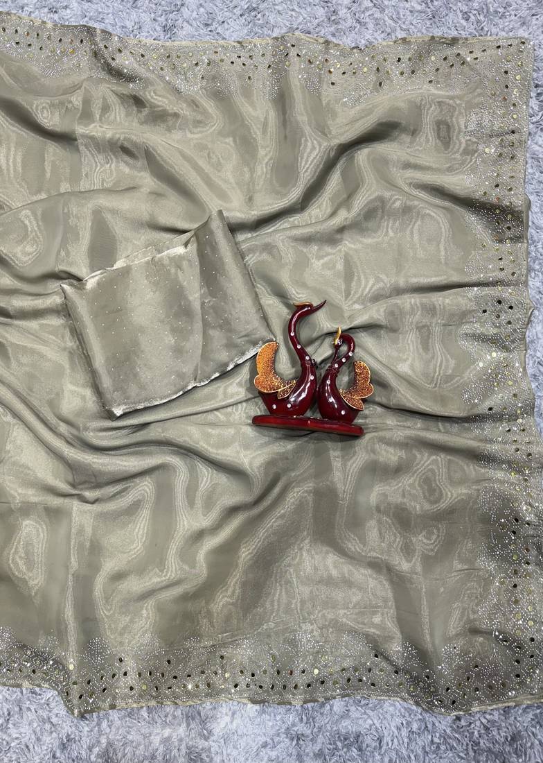 Art Silk swarovski Mirror Work Saree with Unstitch Blouse Piece