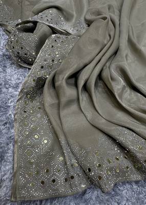 Trendmalls Art Silk swarovski Mirror Work Saree with Unstitch Blouse Piece 6