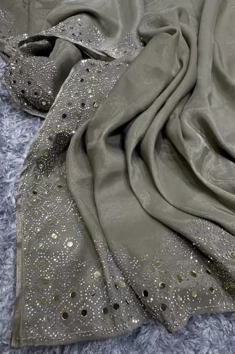 Art Silk swarovski Mirror Work Saree with Unstitch Blouse Piece