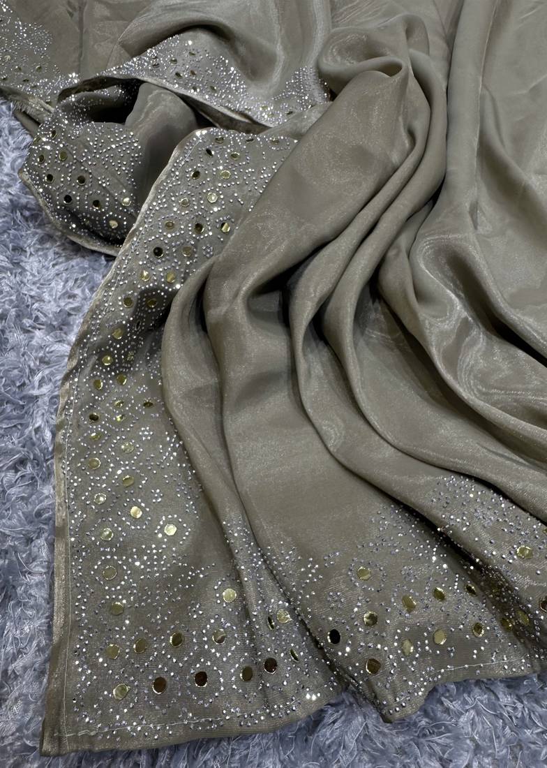 Art Silk swarovski Mirror Work Saree with Unstitch Blouse Piece