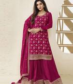 Magenta viscose jacquard semi stitched wedding suits