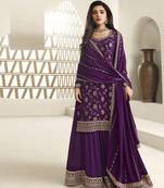 Purple viscose jacquard semi stitched wedding suits