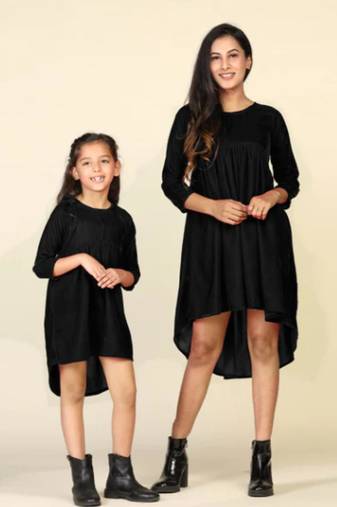 Trendy black high-low dresses for mom and daughter - matching set