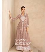 Light Brown pure rayon chikankari work full stitched palazzo suits with dupatta