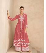 Peach pure rayon chikankari work full stitched palazzo suits with dupatta