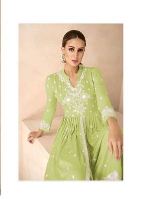 Light green pure rayon chikankari work full stitched palazzo suits with dupatta 2