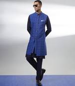 Navy ikat layered sleeveless sherwani jacket