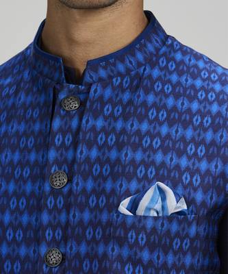 Navy ikat layered sleeveless sherwani jacket 3
