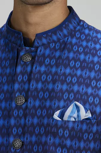 Navy ikat layered sleeveless sherwani jacket