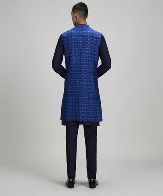 Navy ikat layered sleeveless sherwani jacket 5
