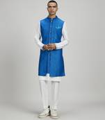 Azure dash jacquard layered sleeveless sherwani jacket