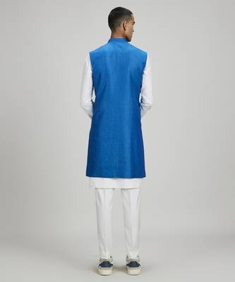 Azure dash jacquard layered sleeveless sherwani jacket 2