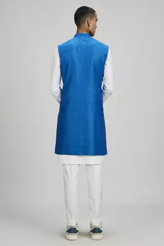 Azure dash jacquard layered sleeveless sherwani jacket