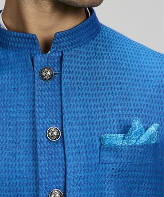 Azure dash jacquard layered sleeveless sherwani jacket 4