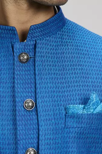 Azure dash jacquard layered sleeveless sherwani jacket