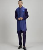 Indigo patola layered sleeveless sherwani jacket