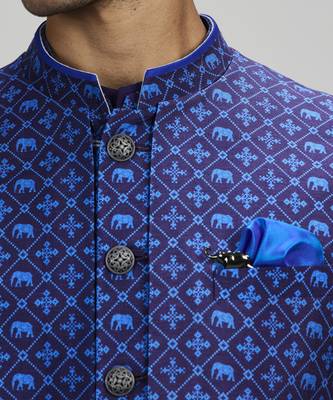 Indigo patola layered sleeveless sherwani jacket 2