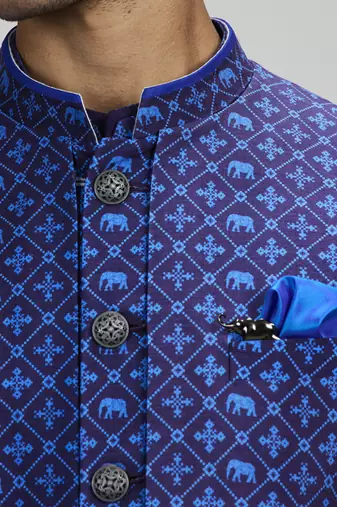 Indigo patola layered sleeveless sherwani jacket